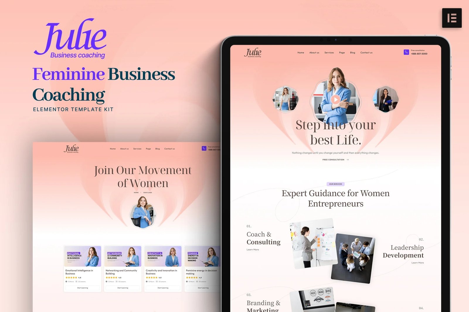 Julie-Feminine-Business-Coaching-Elementor-Template-Kit.jpg Julie - Feminine Business Coaching Elementor Template Kit - Image 1