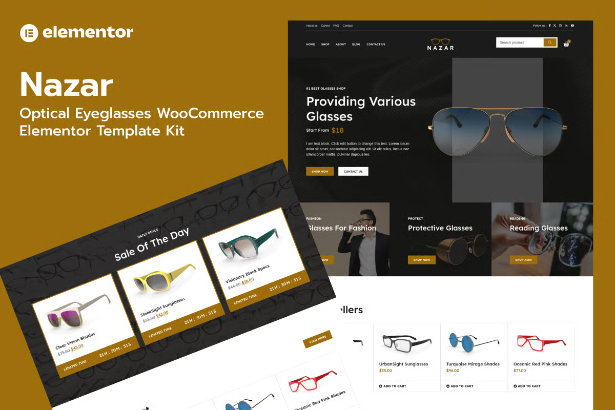 Nazar-Optical-Eyewear-WooCommerce-Store-Elementor-Pro-Template-Kit.png Nazar - Optical Eyewear WooCommerce Store Elementor Pro Template Kit - Image 1