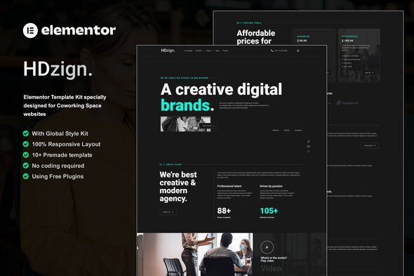HDzign-Cover.jpg HDzign - Dark Digital Agency Elementor Template Kit - Image 1