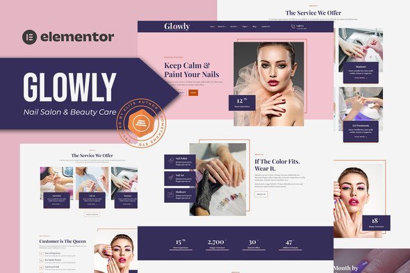 Glowly-Cover.jpg Glowly - Nail Salon & Beauty Care Elementor Template Kit - Image 1
