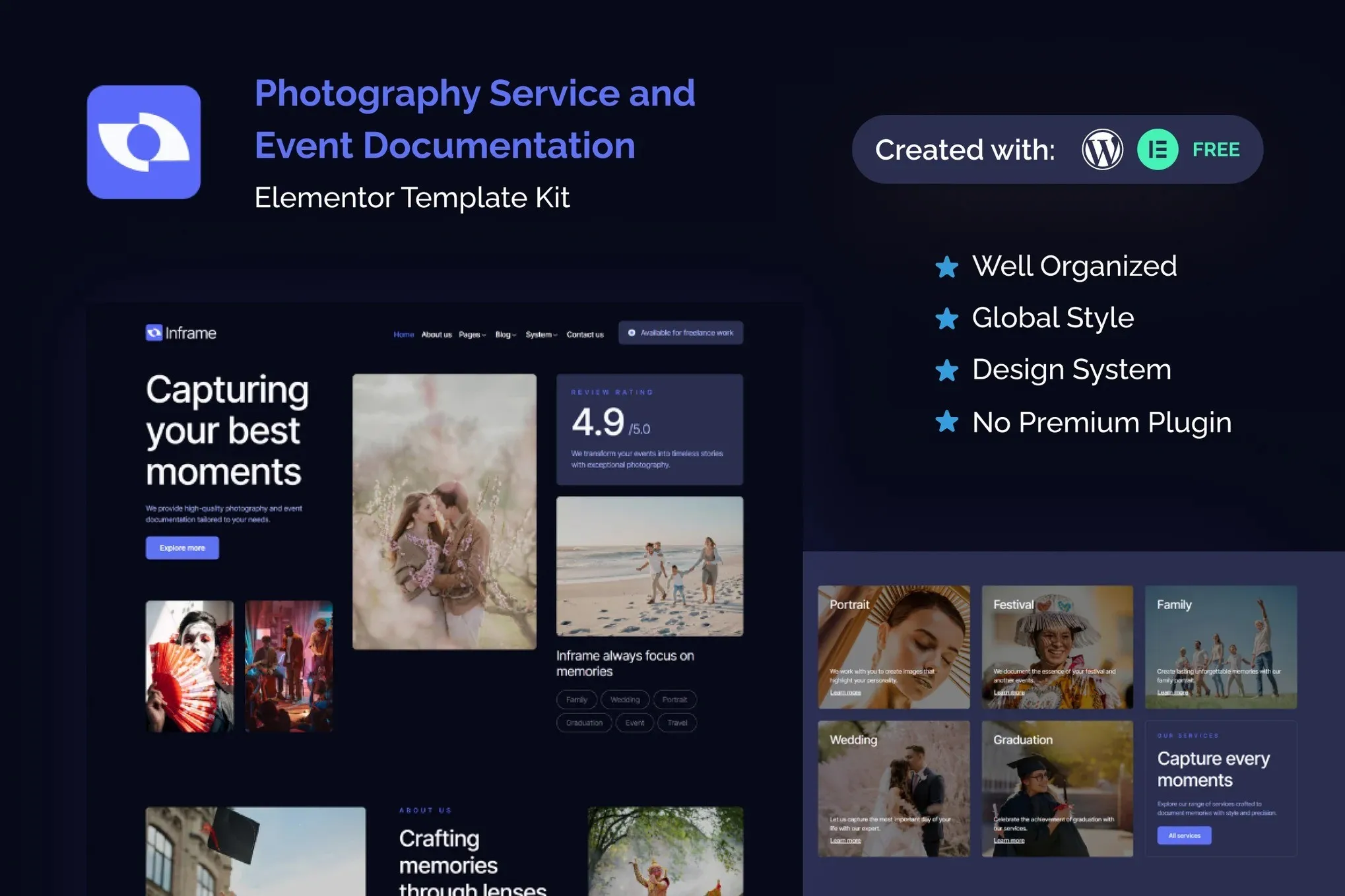 Inframe-Photography-Service-Event-Documentation-Elementor-Template-Kit.webp Inframe - Photography Service & Event Documentation Elementor Template Kit - Image 1