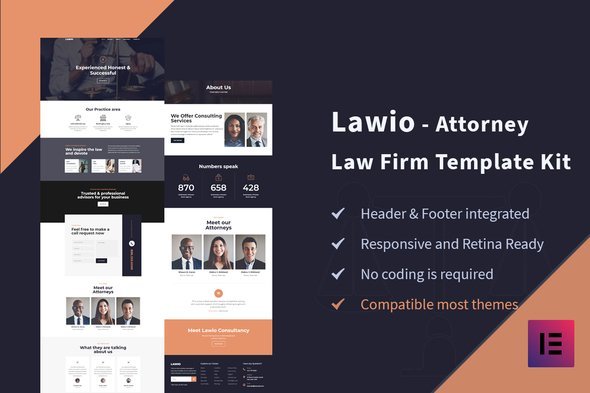 Lawio-cover.jpg Lawio - Attorney Law Firm Elementor Template Kit - Image 1