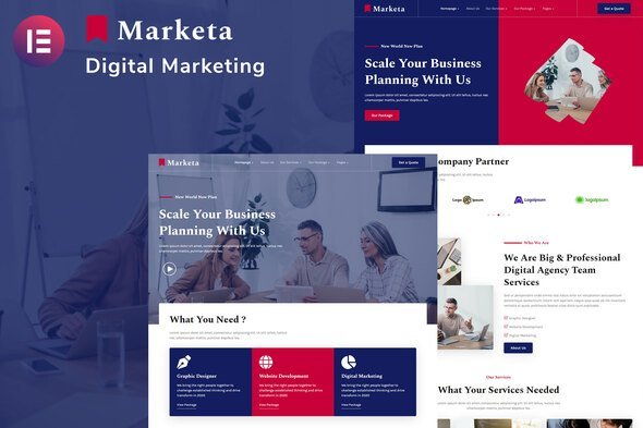 Marketa-Kits.jpg Marketa - Digital Agency Business Services Elementor Template Kit - Image 1