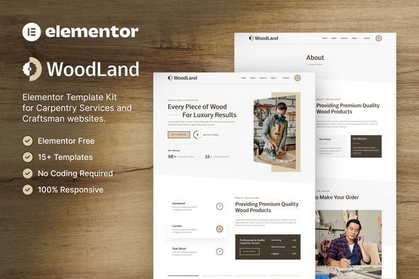 cover-275.jpg WoodLand – Carpenter & Craftsman Elementor Template Kit - Image 1