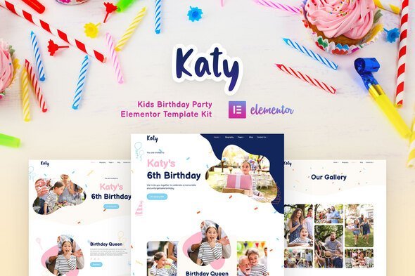 cover-376.jpg Katy - Kids Birthday Party Planner & Invitation Elementor Template Kit - Image 1