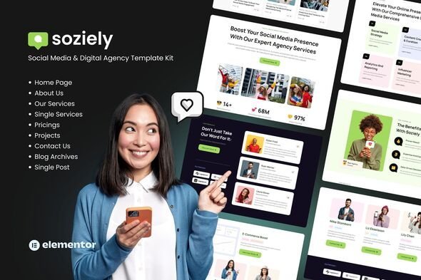 preview-elementor.jpg Soziely | Social Media & Digital Marketing Agency Elementor Template Kit - Image 1