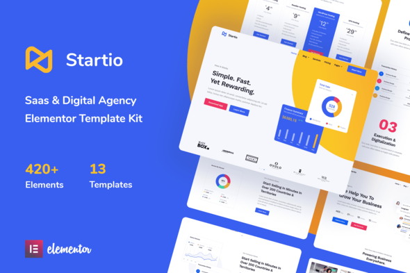 startio-preview.png Startio - Saas & Digital Agency Elementor Template Kit - Image 1