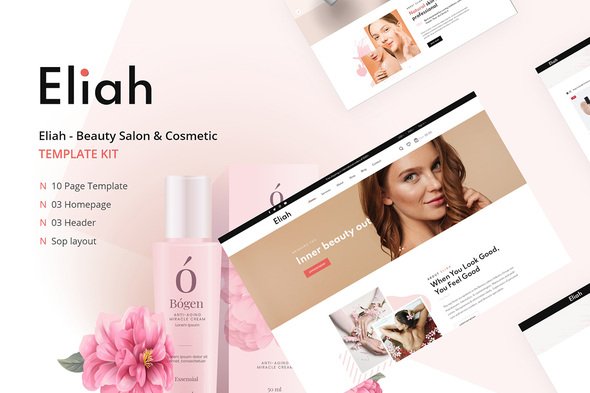Cover00.jpg Eliah - Beauty Salon & Cosmetic Elementor Template Kit - Image 1
