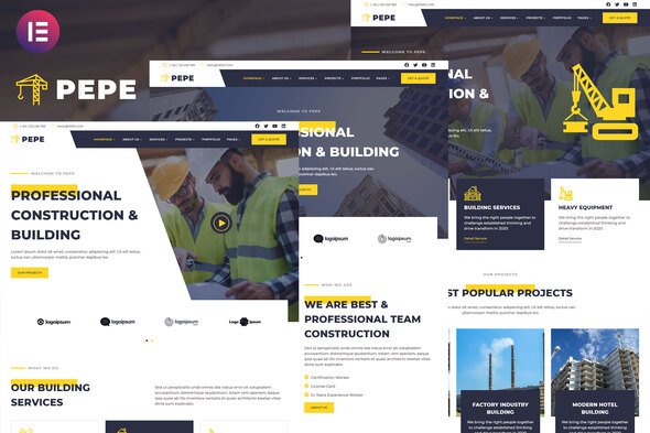 Pepe-Kits.jpg Pepe - Building & Construction Business Services Elementor Template Kit - Image 1