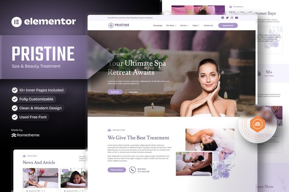 Pristine-Kits-Cover.jpg Pristine - Spa & Beauty Treatment Elementor Template Kit - Image 1