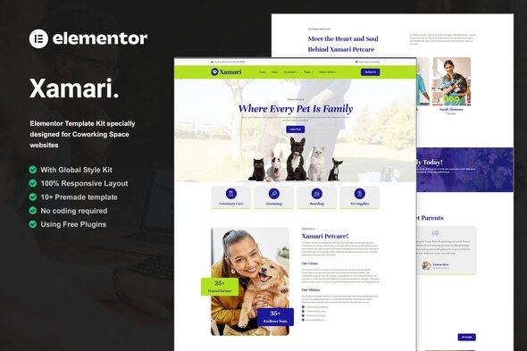 Xamari-Template-Kit-Cover.jpg Xamari - Pet Care Services Elementor Template Kit - Image 1