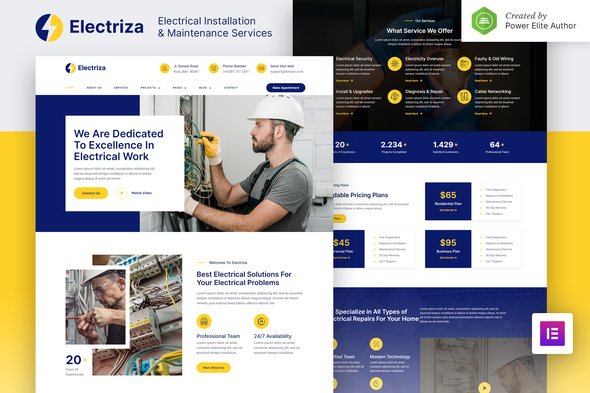 cover-239.jpg Electriza – Electrical Installation & Maintenance Services Elementor Template Kit - Image 1