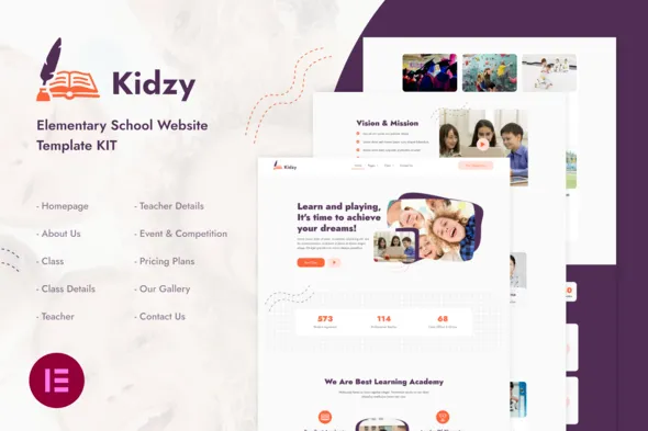 Kidzy20-20Cover20Image.webp Kidzy | Elementary School Elementor Template Kit - Image 1