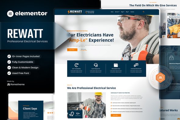 Rewatt20Elementor20Cover.jpg Rewatt - Professional Electrical Services Elementor Template Kit - Image 1