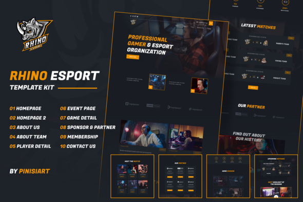 Rhino-cover-image.png Rhino - Esports & Gaming Elementor Template Kit - Image 1