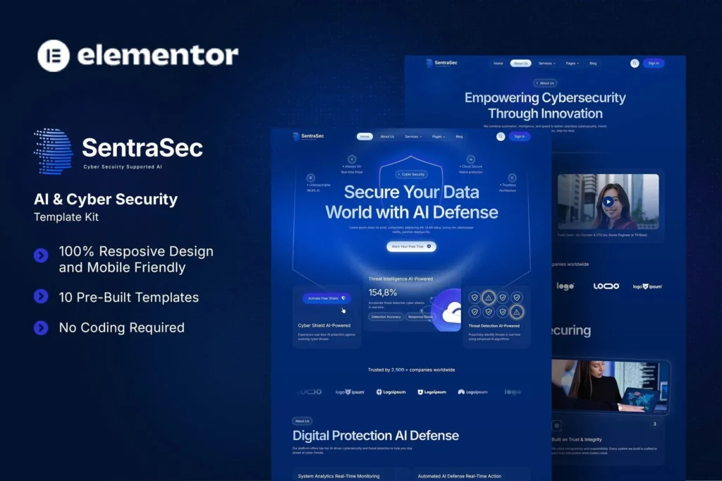 SentraSec - AI & Cyber Security Elementor Template Kit - PluginGPL