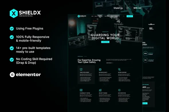 ShieldX-Coverimage.webp ShieldX - Cybersecurity Services Elementor Template Kit - Image 1