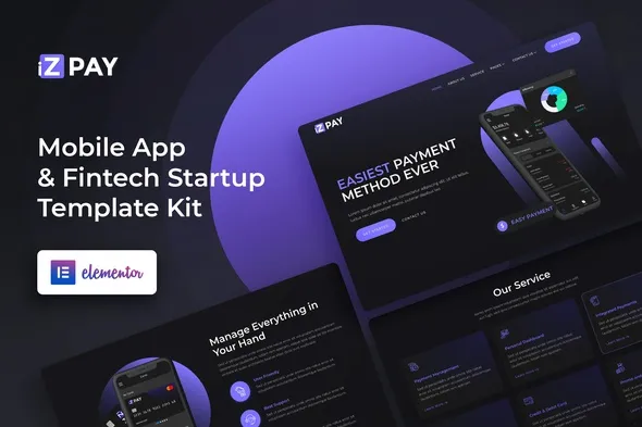 cover-155.webp iZPAY - Mobile App & Fintech Startup Elementor Template Kit - Image 1