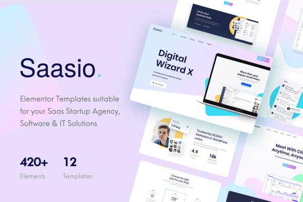 saasio-preview.png Saasio - Saas & Startup Elementor Template Kit - Image 1